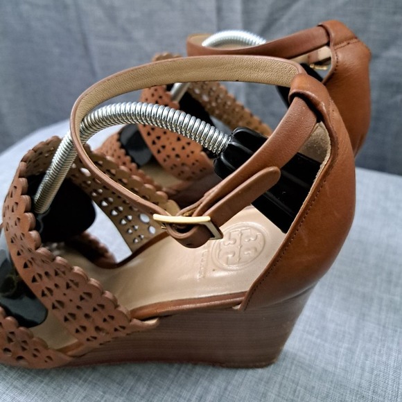 TORY BURCH Brown Leather Wedges Sandals Size 9.5M Women - Picture 4 of 14